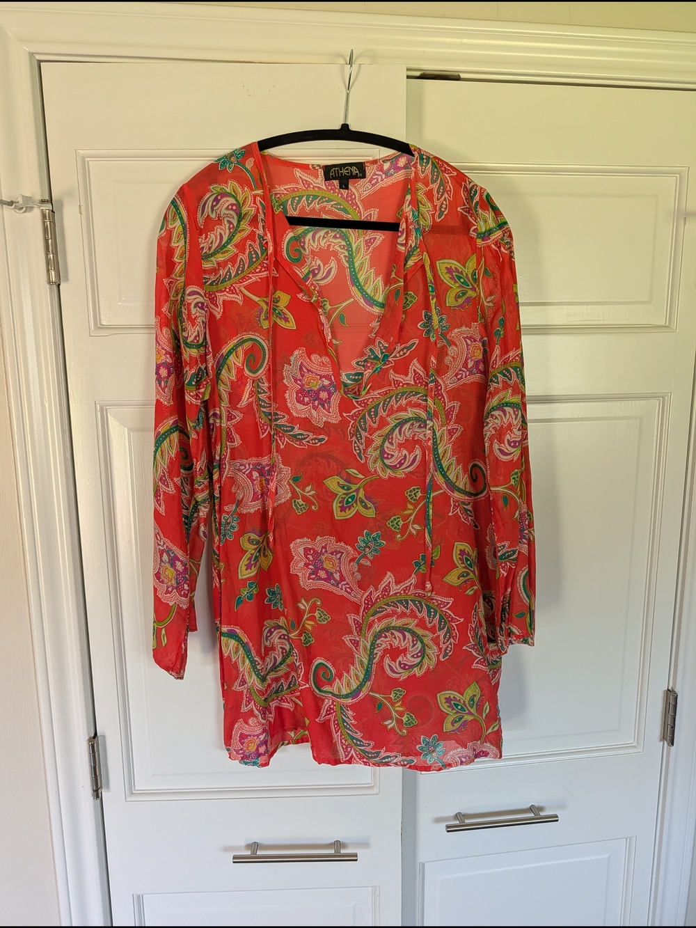 Athena Coral Paisley V-Neck Tunic Swimsuit Cover Up SZ L